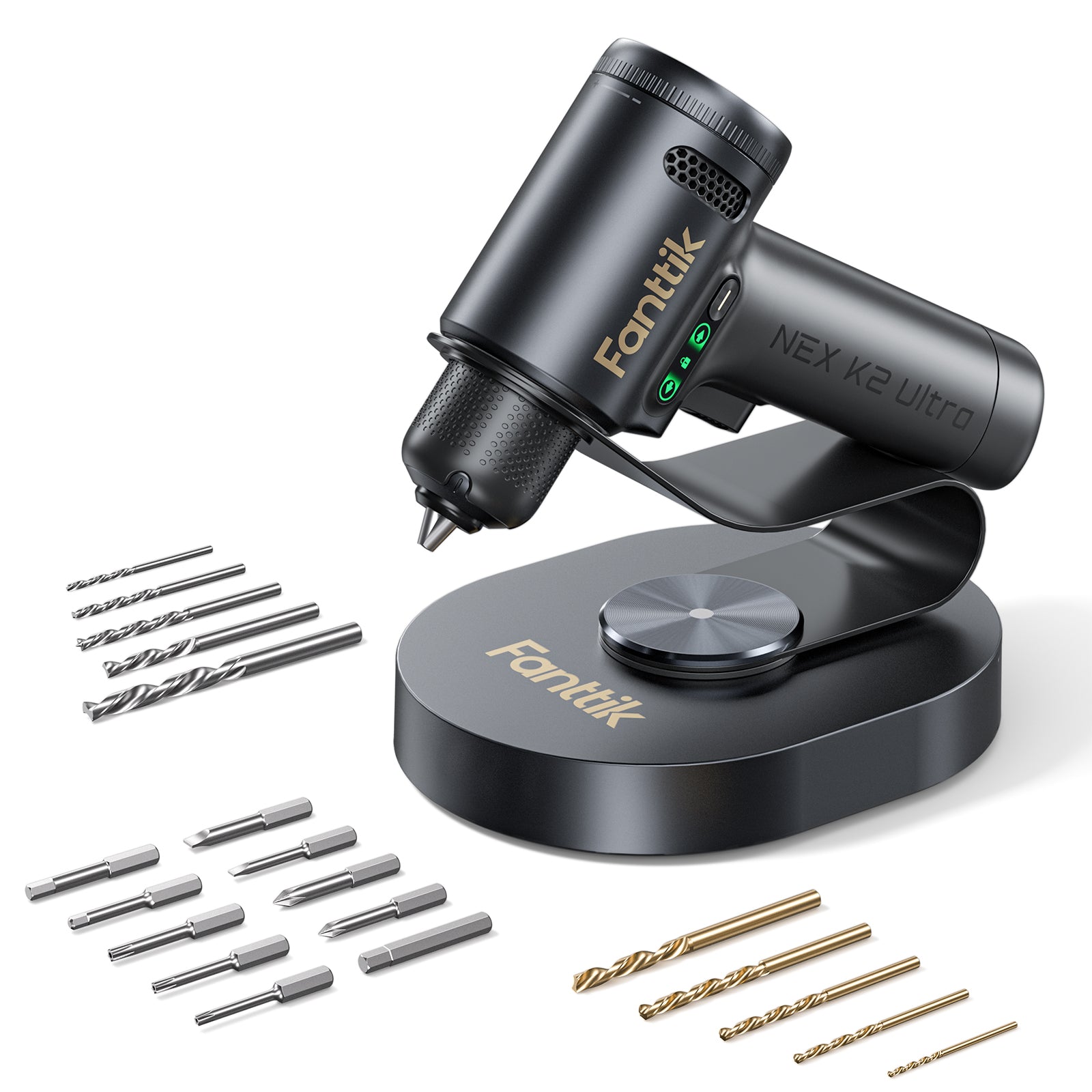 Fanttik K2 Ultra 7.4V Power Drill, Cordless Drill/Driver, 3/8'' Keyless Chuck, Max. 30 N.m, Max. 1250 RPM, TapSwitch Gear Change, 2.5AH Rechargeable Battery, Tool Kit for Home DIY Projects