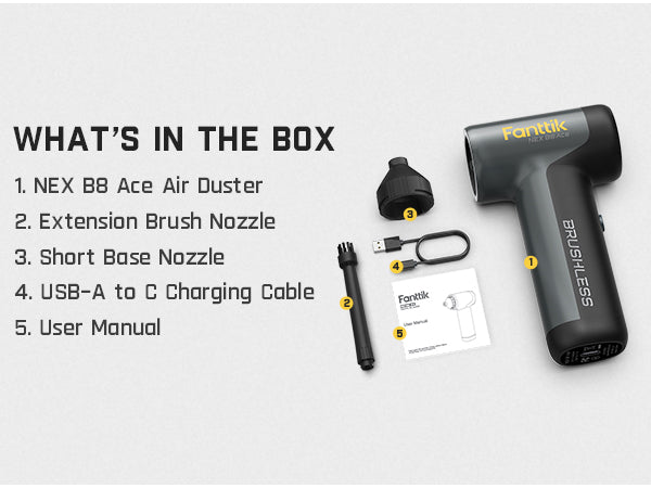 Fanttik B8 Ace Electric Air Duster, Cordless Air Duster, 110000 RPM Brushless Motor, Max.100M/S Flow Rate, 2600mAh Rechargeable Battery, LED Light, Dust Blower for Keyboard, PC Fans & Housing, Cabinet