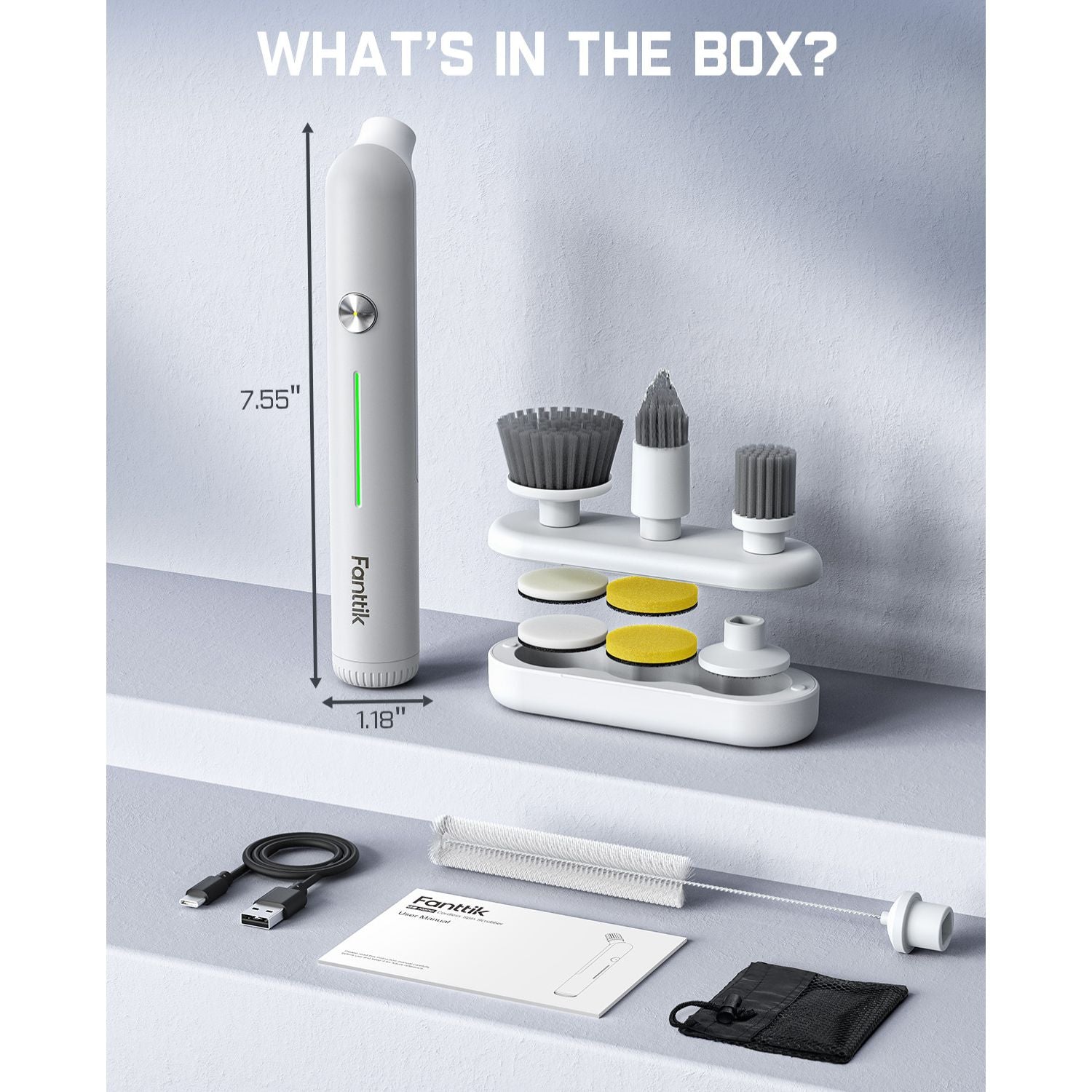 Fanttik G9 Nano Electric Spin Scrubber, Cordless Power Grout Brush, Type-C Fast Charging with LED Power Display, IPX7 Waterproof, 8 Replaceable Heads for Cleaning Grout, Tile, Shower, Tub