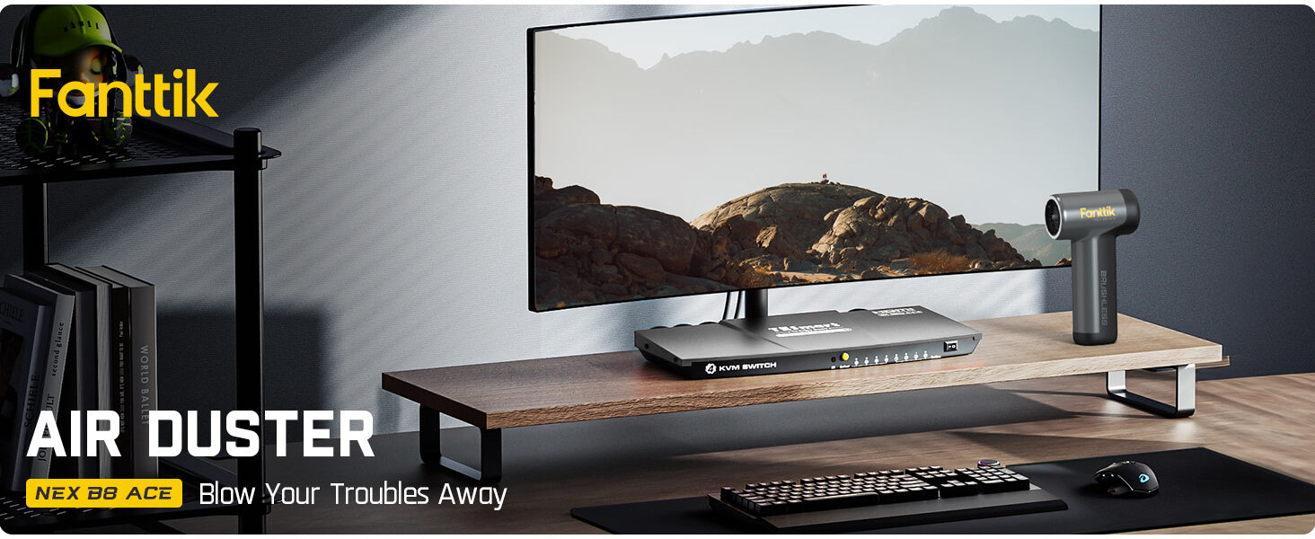 Fanttik B8 Ace Electric Air Duster, Cordless Air Duster, 110000 RPM Brushless Motor, Max.100M/S Flow Rate, 2600mAh Rechargeable Battery, LED Light, Dust Blower for Keyboard, PC Fans & Housing, Cabinet