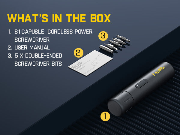 Fanttik NEX S1 Capsule 3.7V Cordless Screwdriver, Electric Screwdriver, Max 5 N.m, 320 RPM Motor, 5 Pcs Double-Ended Bits, Compact Design, LED Light, 1/4''Hex, Idea Tool for Furniture, Appliances