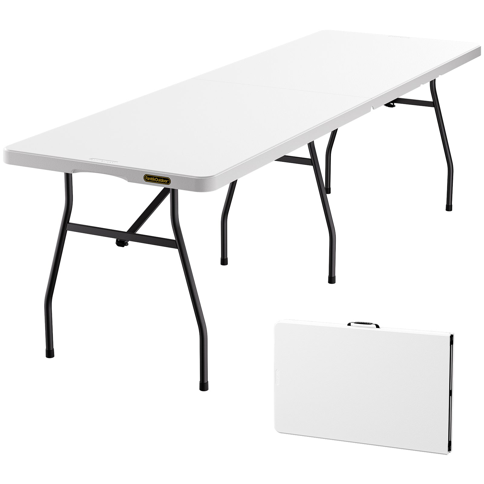 FanttikOutdoor X8 Pro 8ft Folding Table with Six Legs, 500 LBS Heavy Duty Plastic Fold-in-Half Table, Foldable Table w/Handle for Indoor Outdoor Party Wedding Office Camping Banquet