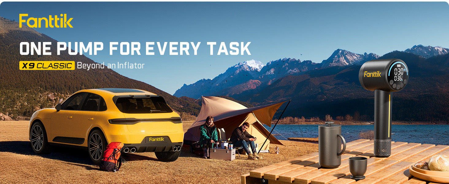 Fanttik X9 Classic Portable Tire Inflator, Jet-Inflate/Deflate Air Compressor with Light and Power Bank, 150PSI Cordless Air Pump for Car, Motorcycle, Bike, Ball, Air Mattress, Kayak, Swimming Ring