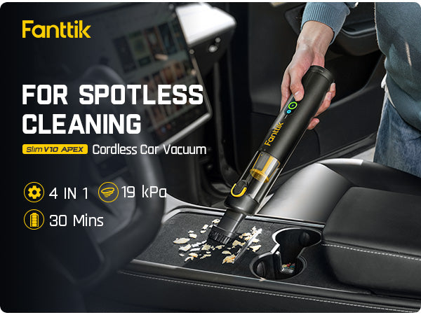 Fanttik Slim V10 Apex Cordless Car Vacuum, 4-in-1 Portable Mini Handheld Vacuum, 19000pa Suction Power, Upgraded Smart Digital Display, 2 Suction Modes for Car, Office Desk, Keyboards