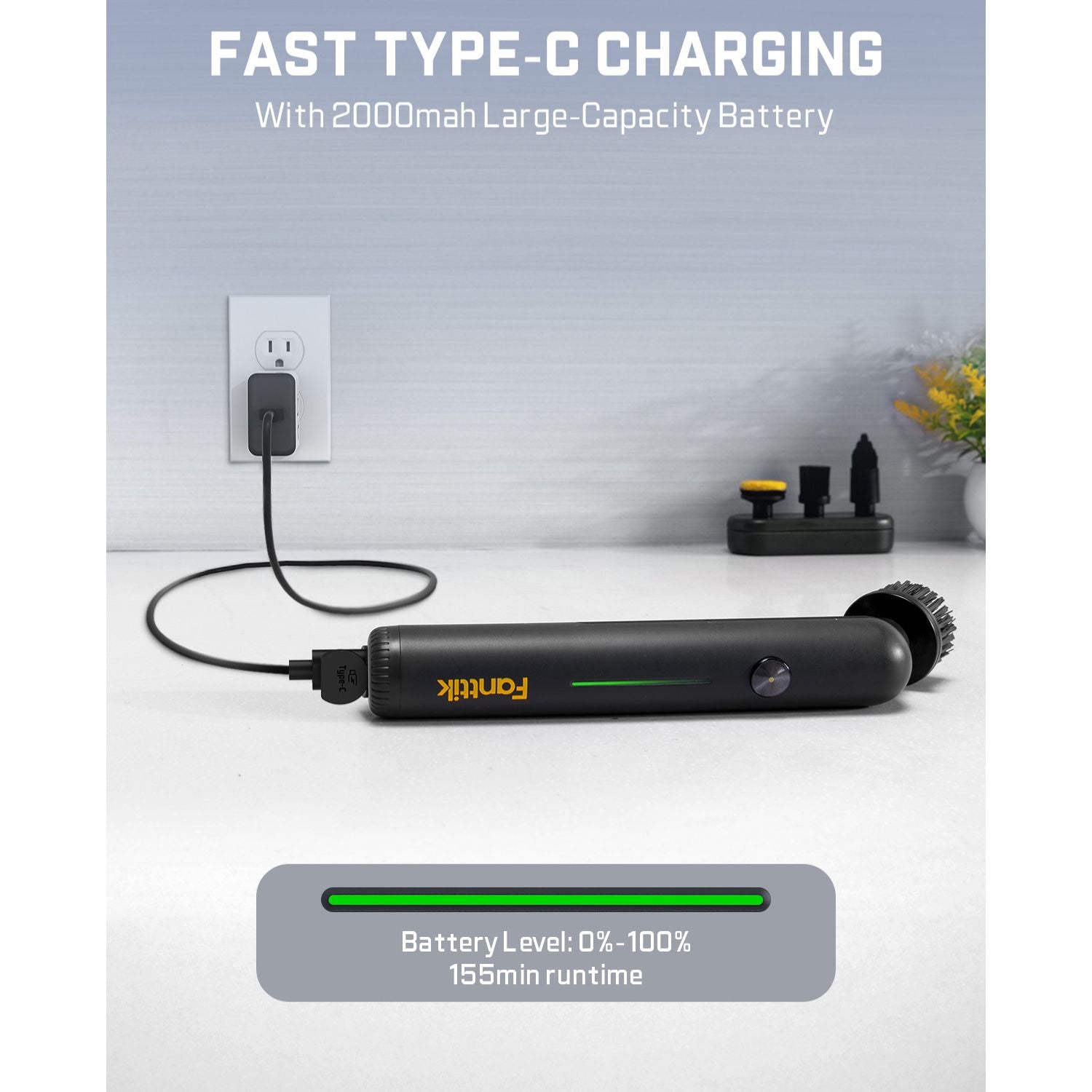 Fanttik G9 Nano Electric Spin Scrubber, Cordless Power Grout Brush, Type-C Fast Charging with LED Power Display, IPX7 Waterproof, 8 Replaceable Heads for Cleaning Grout, Tile, Shower, Tub