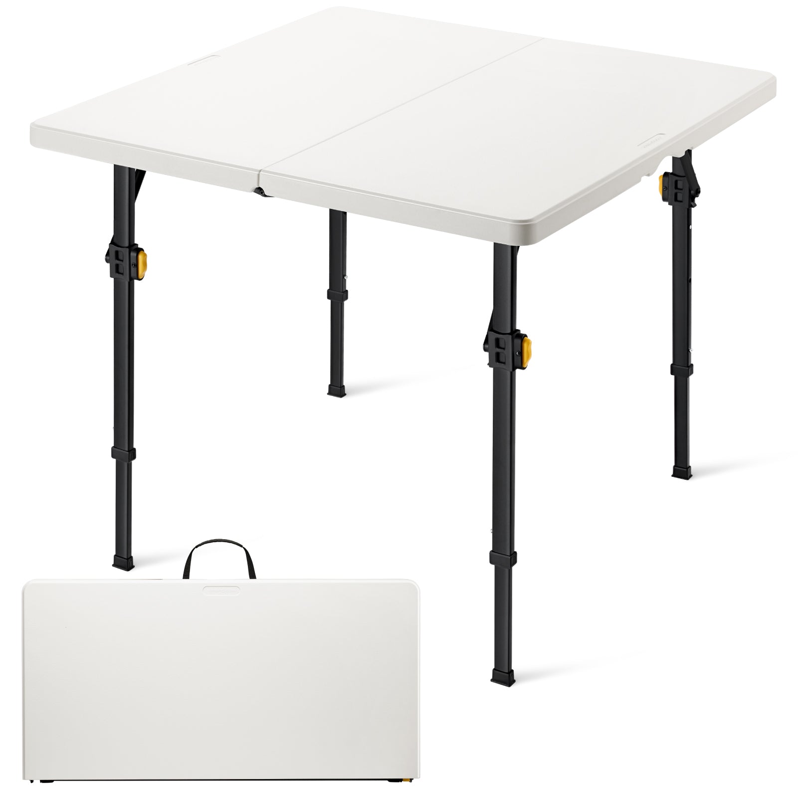 FanttikOutdoor 34" Square Folding Card Table, Two Heights Adjustable, Max Load 300 lbs, Portable Table with Lock Button, for Indoor/Outdoor, Home, Parties, Picnics, Puzzle