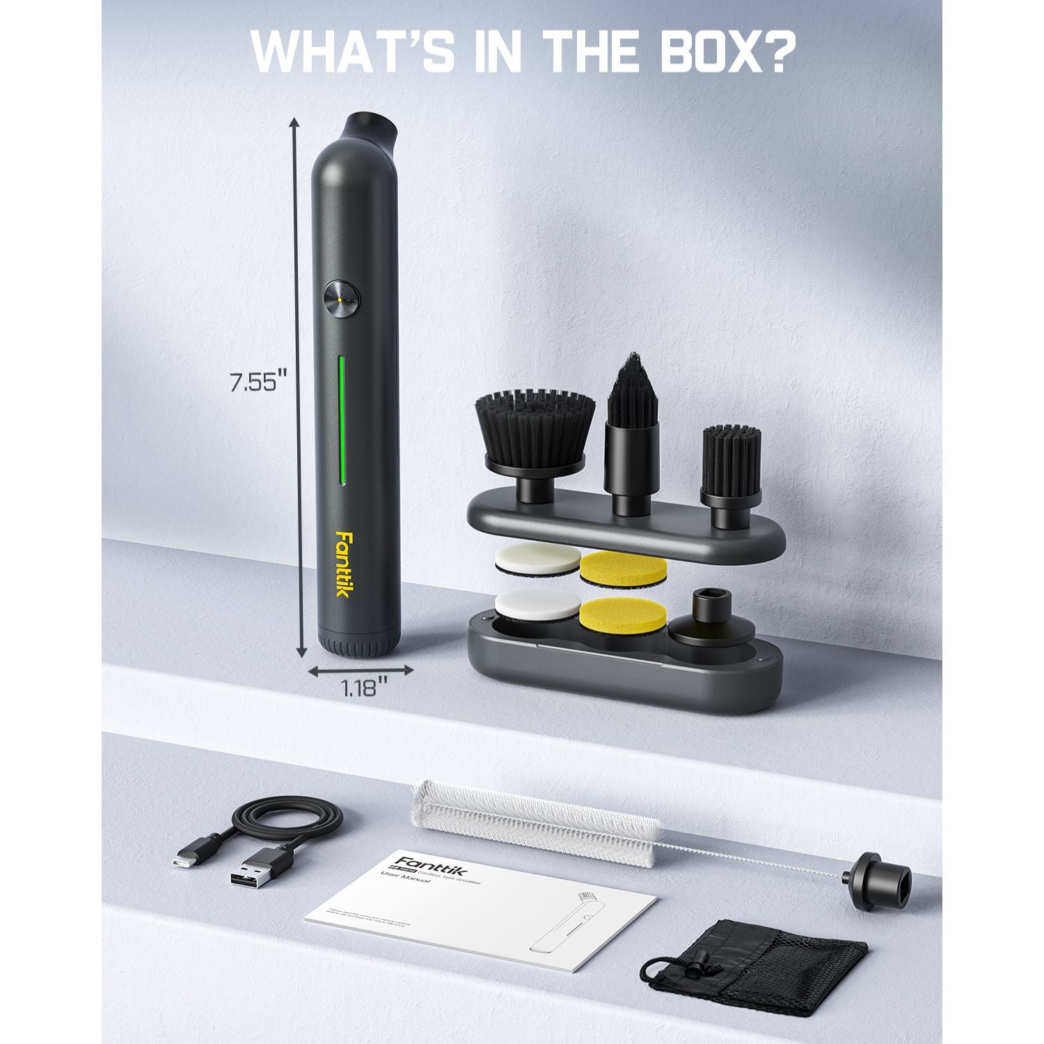 Fanttik G9 Nano Electric Spin Scrubber, Cordless Power Grout Brush, Type-C Fast Charging with LED Power Display, IPX7 Waterproof, 8 Replaceable Heads for Cleaning Grout, Tile, Shower, Tub