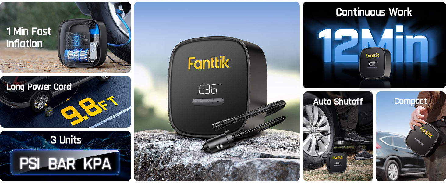 Fanttik X9 SE Tire Inflator Portable Air Compressor for Car, 12V DC Tire Pump with Pressure Gauge, 9.8ft Long Charging Power Auto Air Pump for Car, Motorcycle