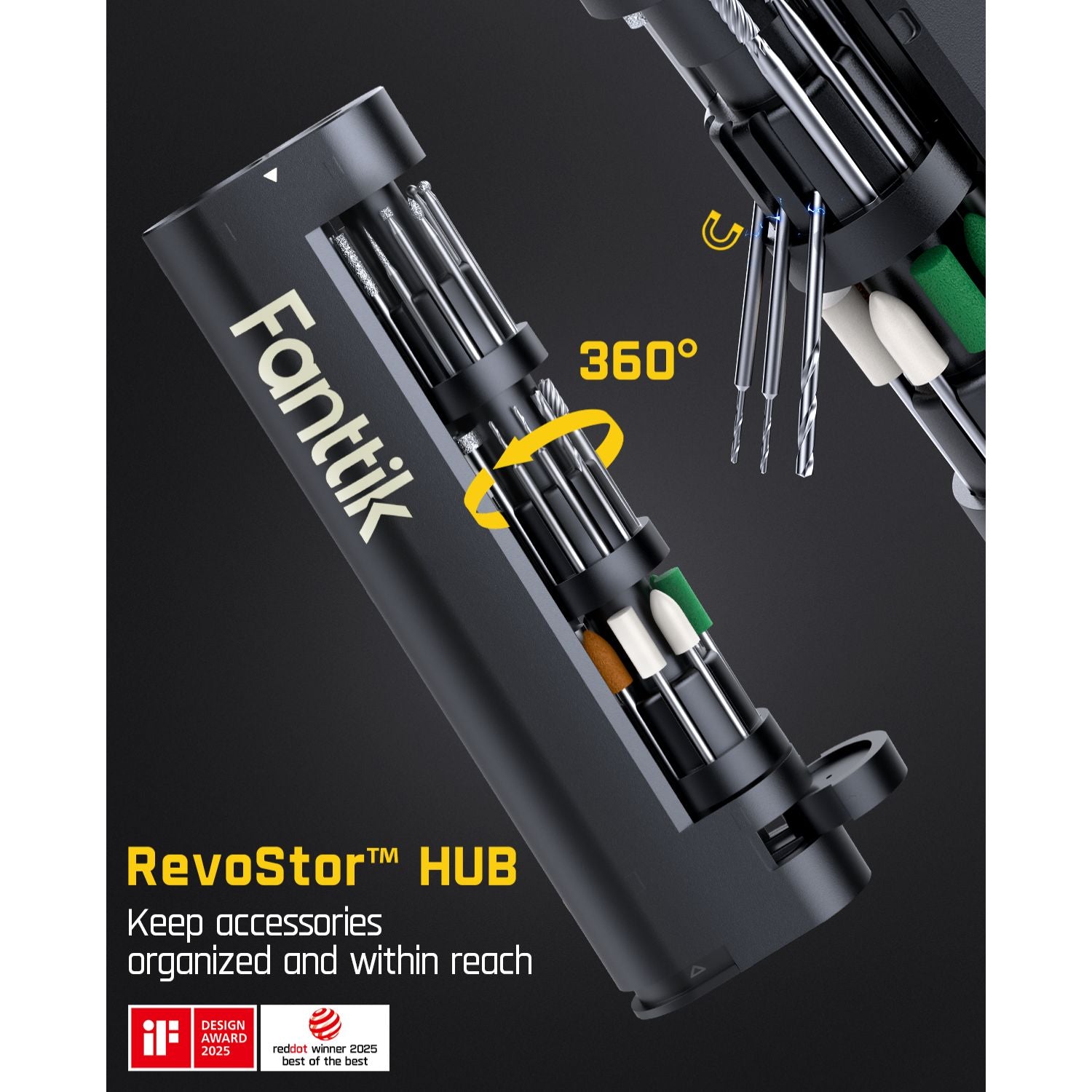 Fanttik F2 Master Mini Cordless Rotary Tool Kit 4V, Brushless Motor, 5 Variable Speed, 25000 RPM, Revostor Hub, 35 Accessories, Power Tool for Sanding, Polishing, Drilling, Carving, DIY Crafts