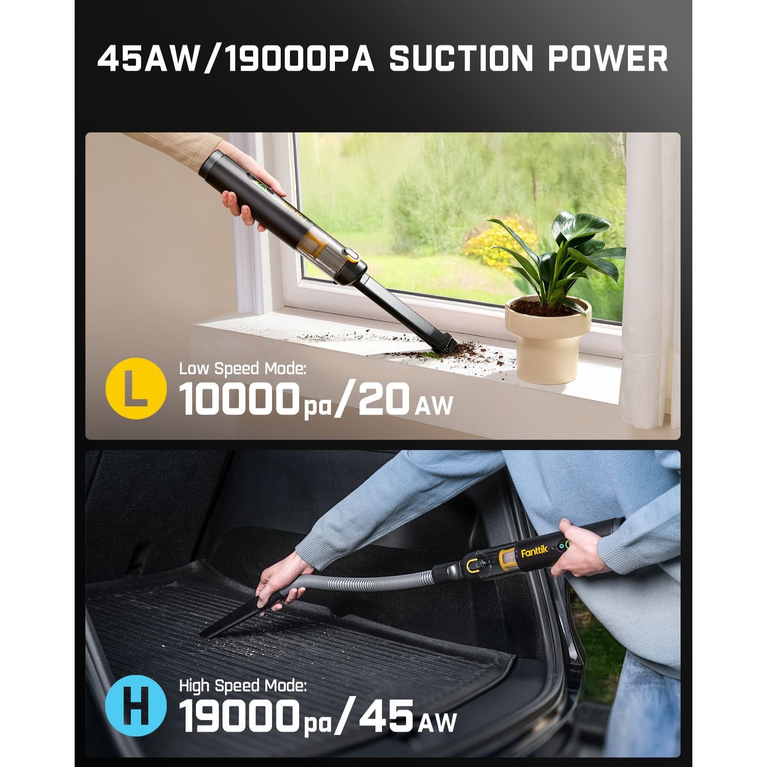 Fanttik Slim V10 Apex Cordless Car Vacuum, 4-in-1 Portable Mini Handheld Vacuum, 19000pa Suction Power, Upgraded Smart Digital Display, 2 Suction Modes for Car, Office Desk, Keyboards