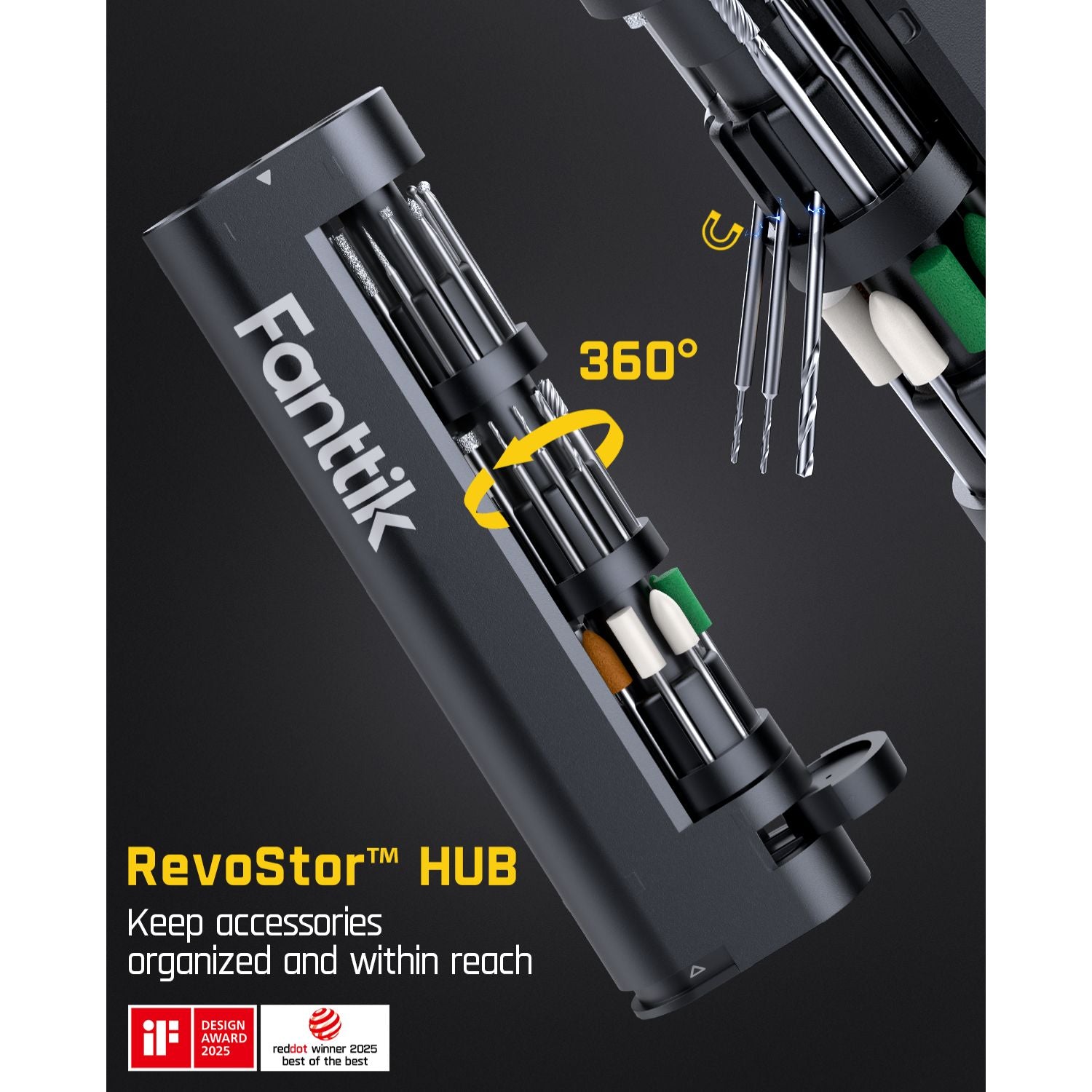 Fanttik F2 Master Mini Cordless Rotary Tool Kit 4V, Brushless Motor, 5 Variable Speed, 25000 RPM, Revostor Hub, 35 Accessories, Power Tool for Sanding, Polishing, Drilling, Carving, DIY Crafts