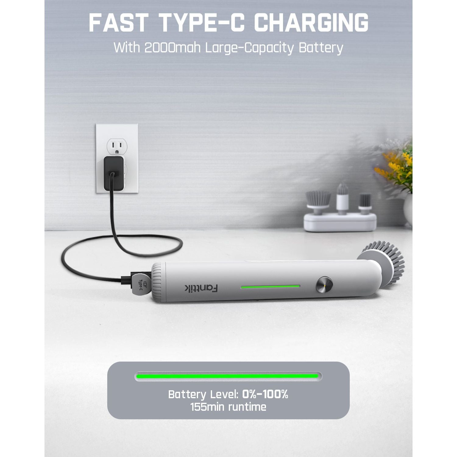 Fanttik G9 Nano Electric Spin Scrubber, Cordless Power Grout Brush, Type-C Fast Charging with LED Power Display, IPX7 Waterproof, 8 Replaceable Heads for Cleaning Grout, Tile, Shower, Tub