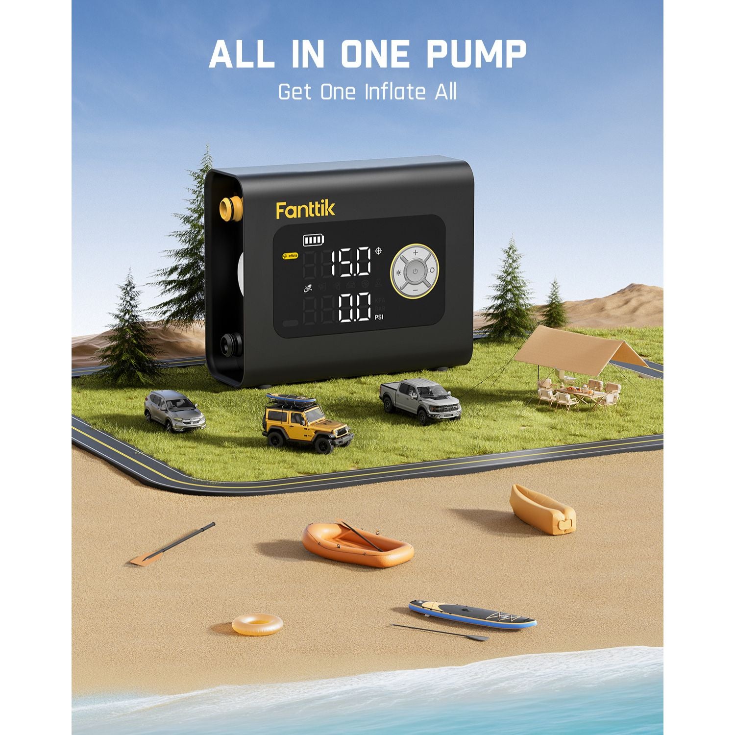 Fanttik X9 Cross Paddle Board Air Pump, Portable Tire Inflator | Max 75PSI with Auto-Off, Deflation | Air Pump with Light and Power Bank | for SUP, Car, Motorcycle, Board, Kayak, Tent etc.