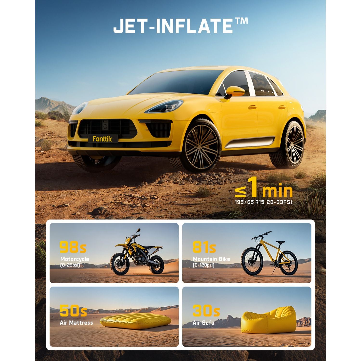 Fanttik X9 Classic Portable Tire Inflator, Jet-Inflate/Deflate Air Compressor with Light and Power Bank, 150PSI Cordless Air Pump for Car, Motorcycle, Bike, Ball, Air Mattress, Kayak, Swimming Ring