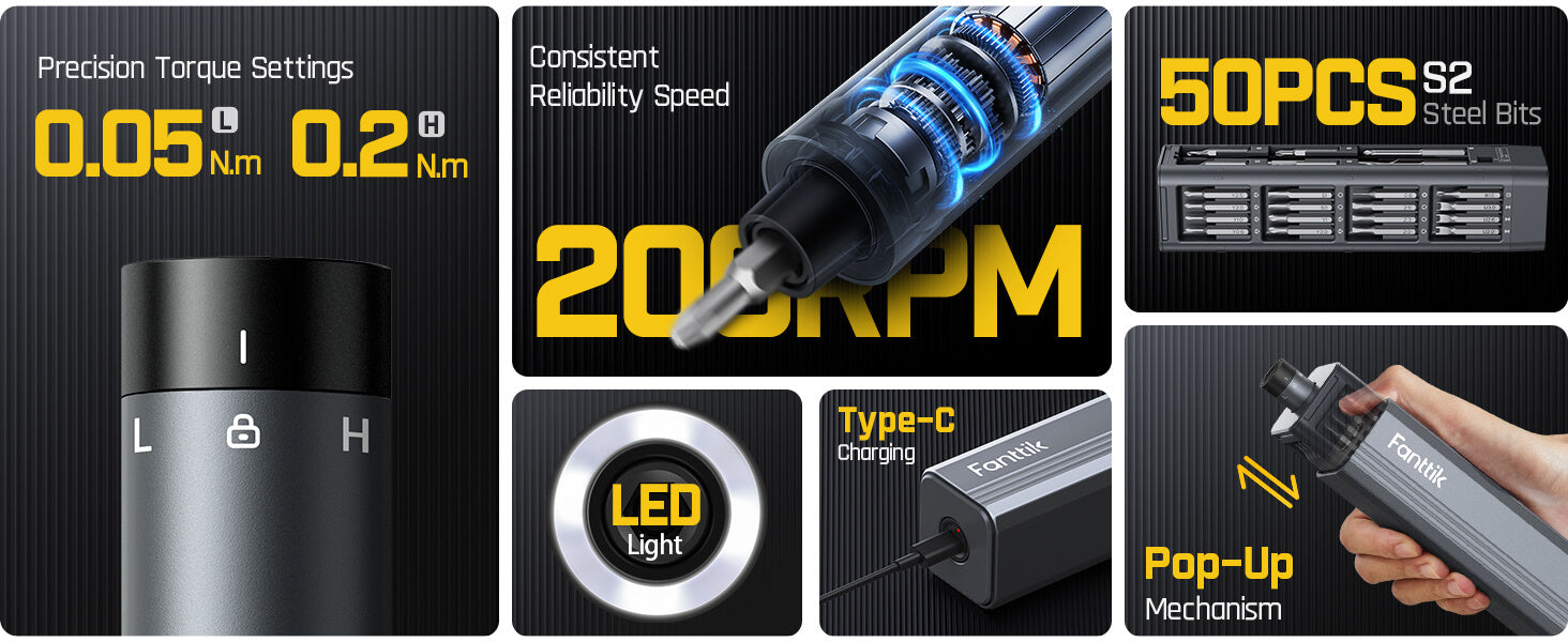 Fanttik E1 Max 3.7V Electric Screwdriver, Mini Precision Screwdriver Set, 50 Magnetic Bits, Magnetic Storage, 5/32‘’Hex, Repair Tool Kit for Electronics Phone Camera Laptop Watch 