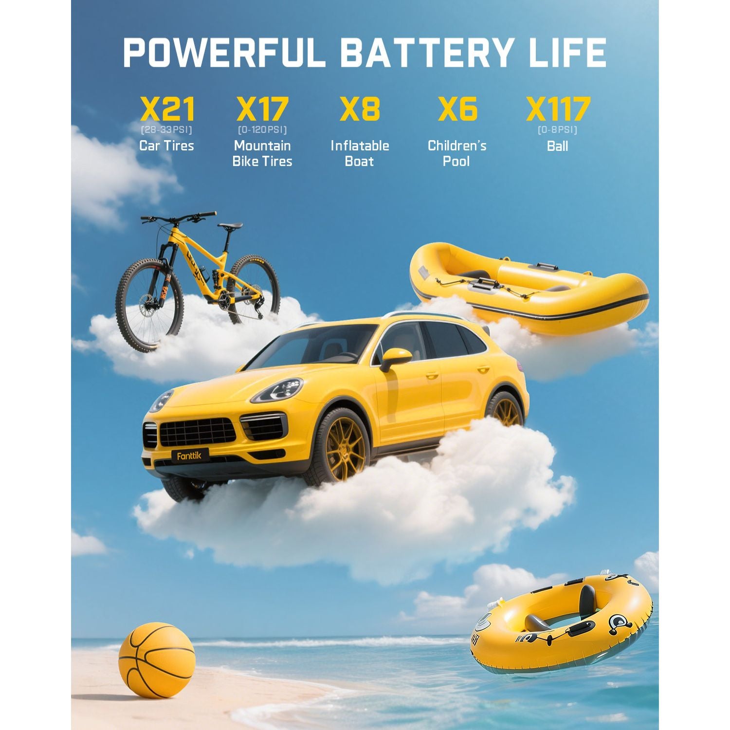 Fanttik X9 Classic Portable Tire Inflator, Jet-Inflate/Deflate Air Compressor with Light and Power Bank, 150PSI Cordless Air Pump for Car, Motorcycle, Bike, Ball, Air Mattress, Kayak, Swimming Ring