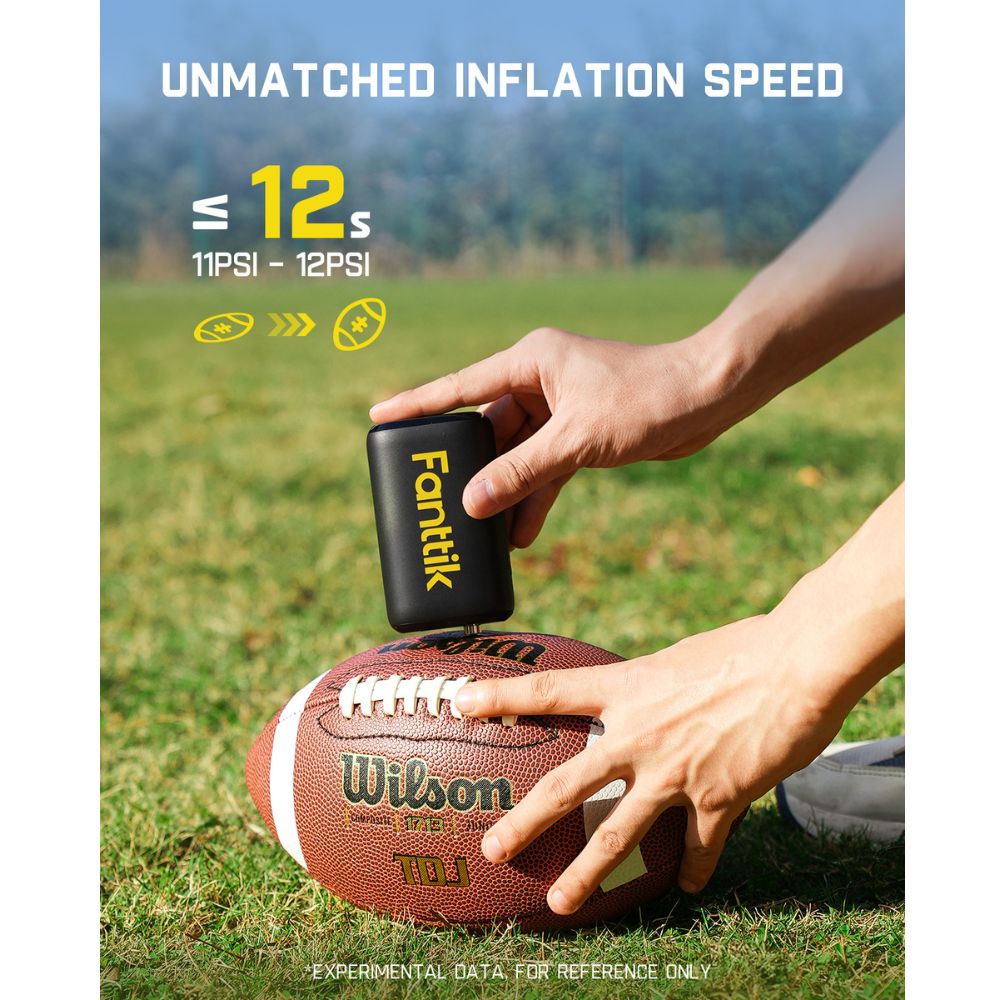 Fanttik X9 Nano Electric Ball Pump inflating a football in 12 seconds