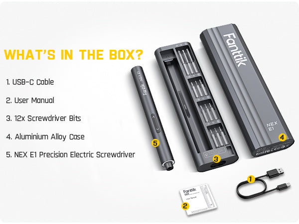 Fanttik NEX E1 Mini Electric Screwdriver, Precision Screwdriver Set with 12 Magnetic Bits