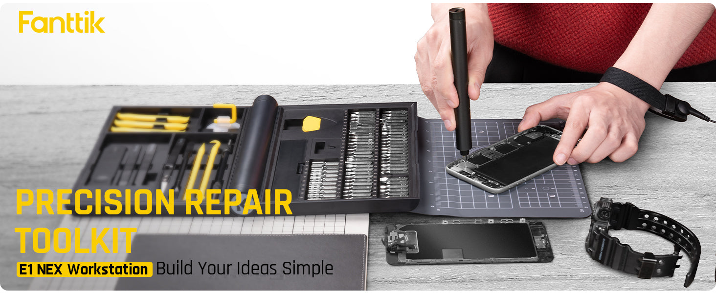 Fanttik E1 NEX Workstation Precision Electric Screwdriver Kit, 64 Magnetic Bits, 12 Types Fix Tools, 2 Torque Settings, Max. 3 N.m, Repair Tool for Phone Laptop Cameras Watch Electronics
