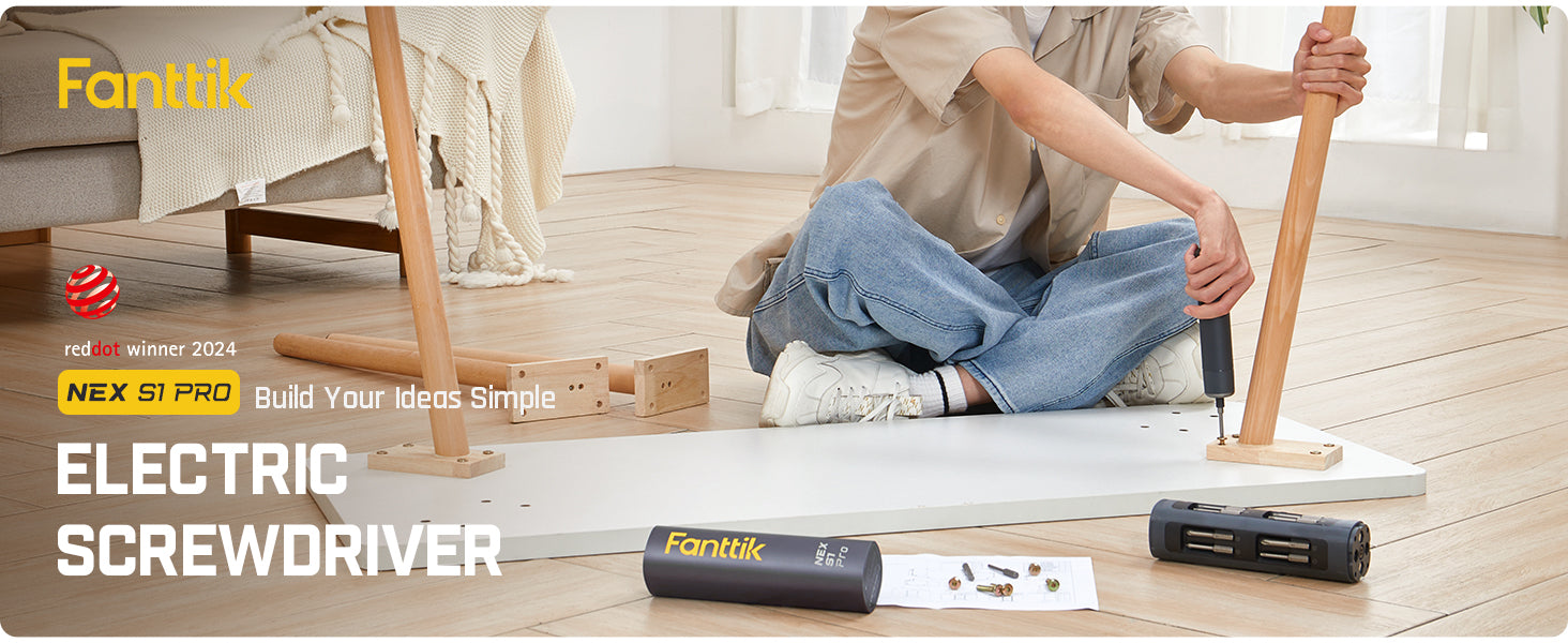 Fanttik S1 Pro 3.7V Electric Screwdriver, Power Screwdriver, 16 S2 Steel Bits, 3 Torque Settings, Max 6 N.m, 2000mAh Battery, LED Light, 1/4''Hex, Ideal Tool for Furniture, Gaming PC