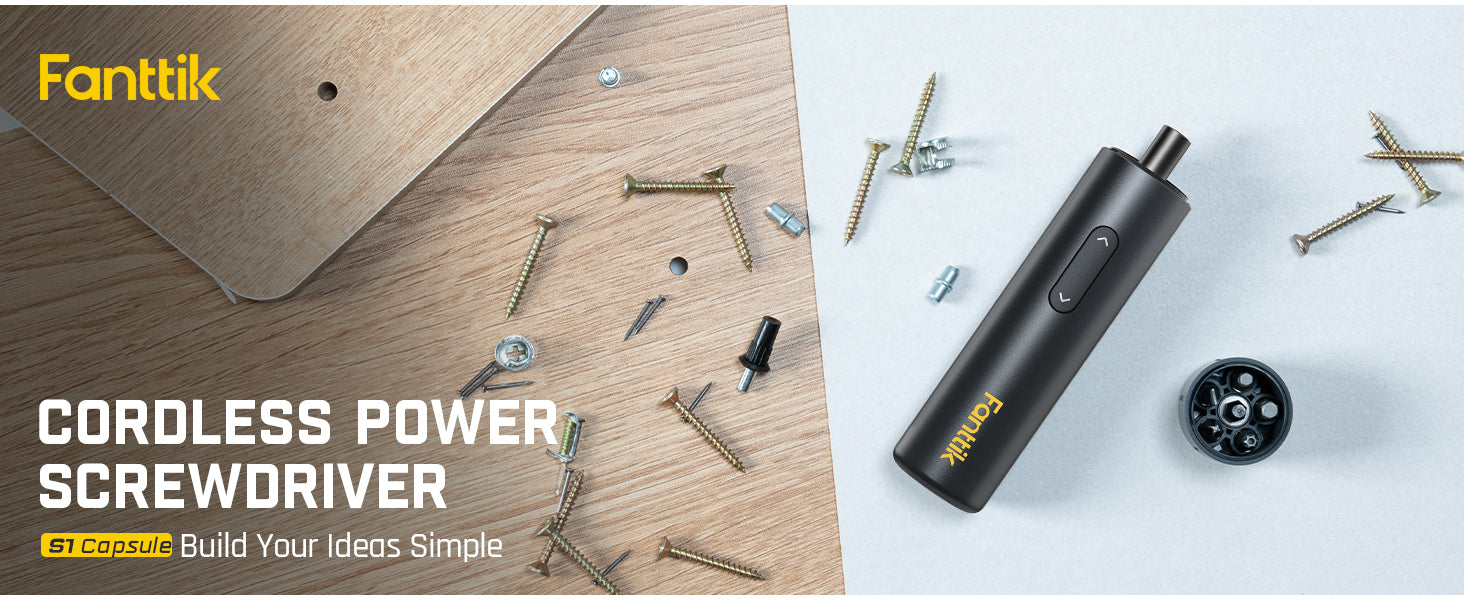 Fanttik NEX S1 Capsule 3.7V Cordless Screwdriver, Electric Screwdriver, Max 5 N.m, 320 RPM Motor, 5 Pcs Double-Ended Bits, Compact Design, LED Light, 1/4''Hex, Idea Tool for Furniture, Appliances