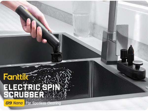 Fanttik G9 Nano Electric Spin Scrubber, Cordless Power Grout Brush, Type-C Fast Charging with LED Power Display, IPX7 Waterproof, 8 Replaceable Heads for Cleaning Grout, Tile, Shower, Tub