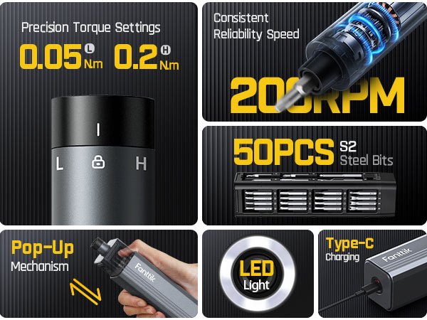 Fanttik E1 Max 3.7V Electric Screwdriver, Mini Precision Screwdriver Set, 50 Magnetic Bits, Magnetic Storage, 5/32‘’Hex, Repair Tool Kit for Electronics Phone Camera Laptop Watch 