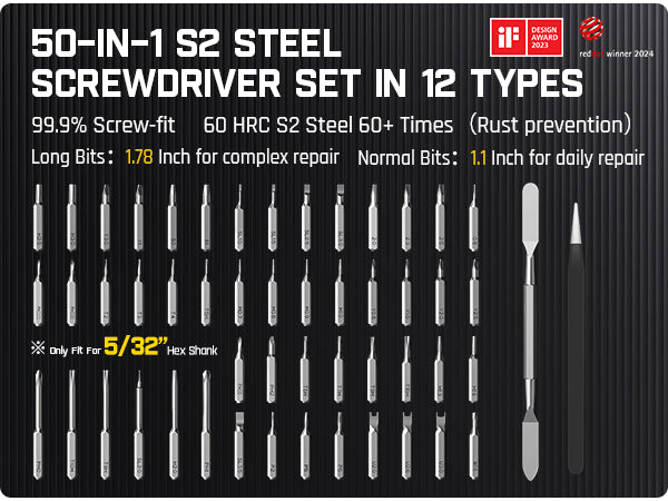 Fanttik E1 Max 3.7V Electric Screwdriver, Mini Precision Screwdriver Set, 50 Magnetic Bits, Magnetic Storage, 5/32‘’Hex, Repair Tool Kit for Electronics Phone Camera Laptop Watch
