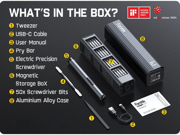 Fanttik E1 Max 3.7V Electric Screwdriver, Mini Precision Screwdriver Set, 50 Magnetic Bits, Magnetic Storage, 5/32‘’Hex, Repair Tool Kit for Electronics Phone Camera Laptop Watch 