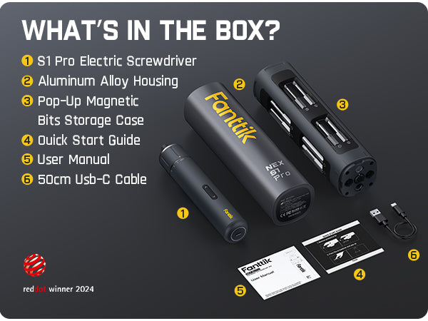 Fanttik S1 Pro 3.7V Electric Screwdriver, Power Screwdriver, 16 S2 Steel Bits, 3 Torque Settings, Max 6 N.m, 2000mAh Battery, LED Light, 1/4''Hex, Ideal Tool for Furniture, Gaming PC