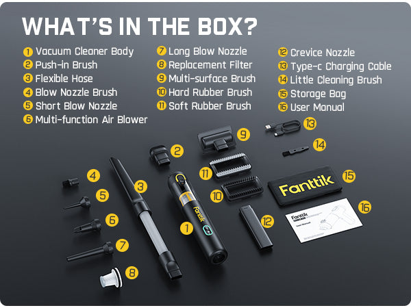 Fanttik Slim V8 Apex Car Vacuum, 19000PA High Power, 4 in 1 Portable Mini Vacuum, 2.5H Type-C Fast Charge, 40 Mins Runtime, RobustClean™ Handheld Vacuum for Car, Home, Keyboard Cleaning