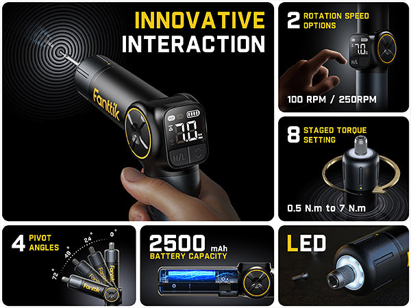 Fanttik Fold S1 APEX 3.7V Cordless Screwdriver, Electric Screwdriver, Screen Interaction, Pivot Handle, High/Low RPM Options, Max 7N.m, 20 Bits, 1/4''Hex, Ideas DIY Tool - Deluxe Edition