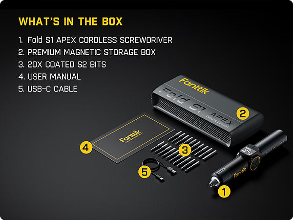Fanttik Fold S1 APEX 3.7V Cordless Screwdriver, Electric Screwdriver, Screen Interaction, Pivot Handle, High/Low RPM Options, Max 7N.m, 20 Bits, 1/4''Hex, Ideas DIY Tool - Deluxe Edition