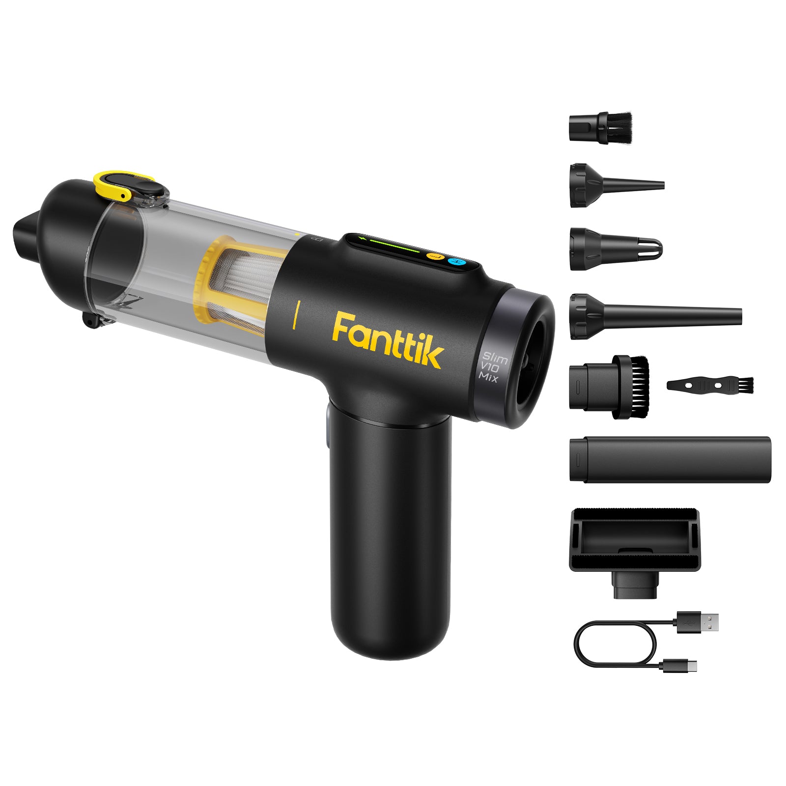 Fanttik Slim V10 Mix Cordless Car Vacuum, 4 in 1 Handheld Air Duster and Vacuum, Color Smart LED Display, 16kPa Powerful Suction, RobustClean Portable Mini Keyboard Vacuum for Car, Home, Office