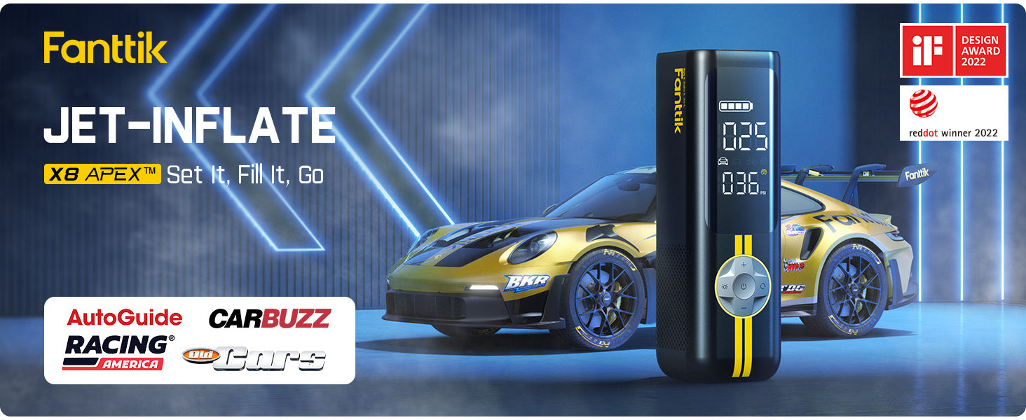 Fanttik X8 APEX™ Tire Inflator Portable Air Compressor, 2X Faster Inflation, 150PSI Cordless Tire Inflator with LCD Dual Screen, Suitable for MPV, Car, E-Bike, Motorcycle, For up to 26.3 Inch Tire