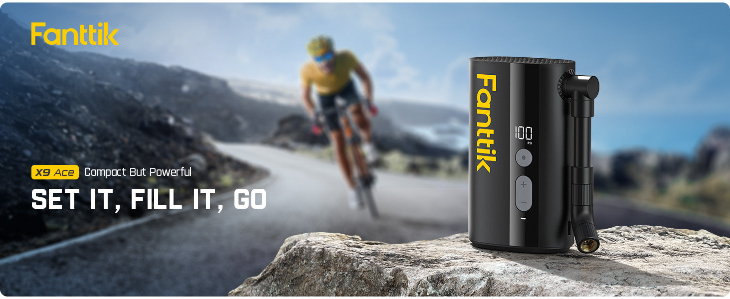 Fanttik X9 Ace Mini Bike Tire Pump, 32s Fast Inflate Bike Pump with Guage, 150PSI Electric Air Pump with Presta and Schrader Valve, Suitable for Road Bike, Mountain Bike, E-Bike, City Bike