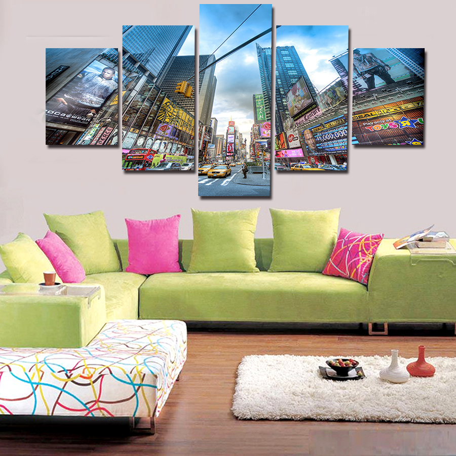 2016 new 5 pcs city large canvas print painting for living room, wall